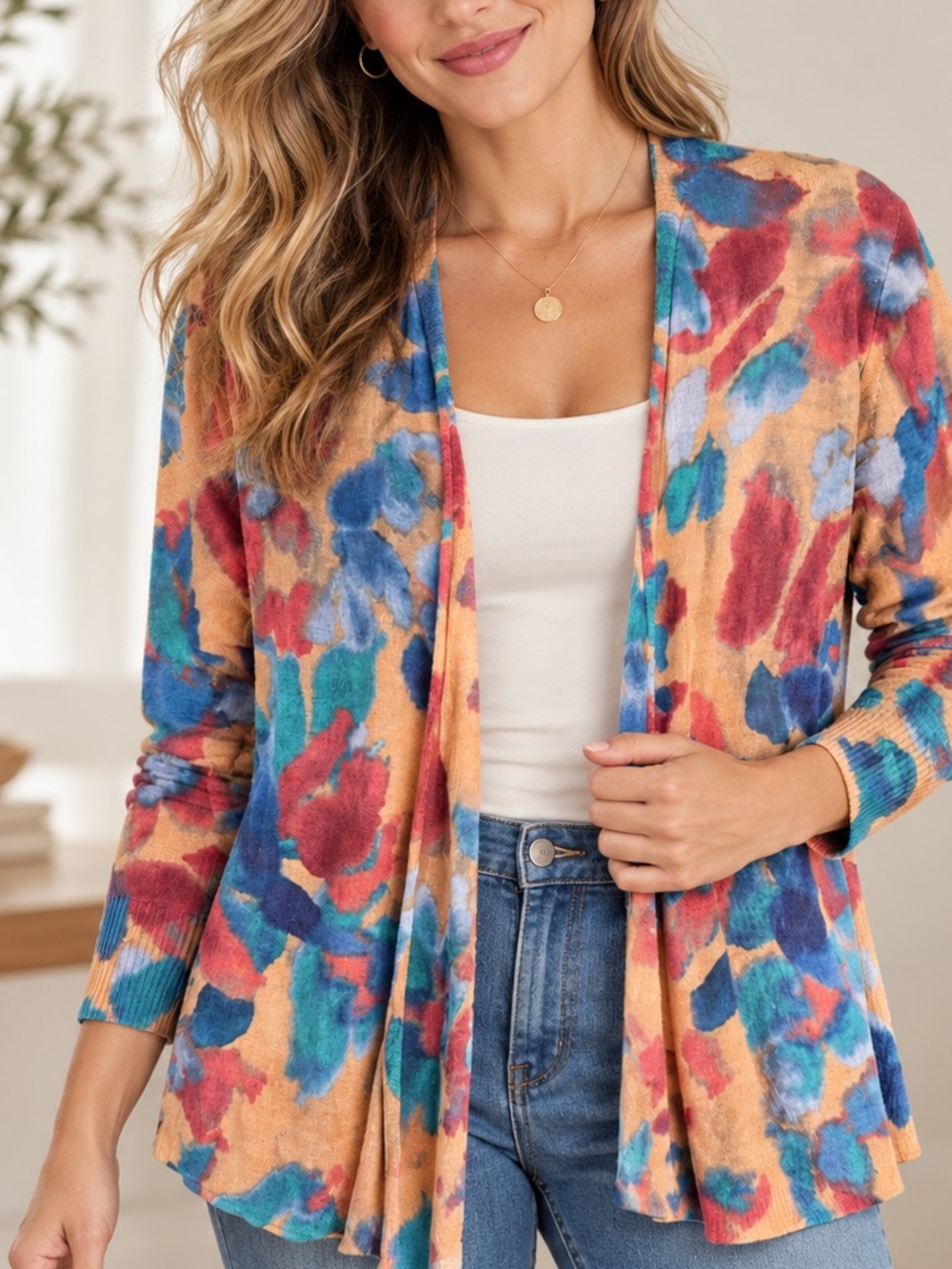 NIC+ZOE Linen Blend Abstract Fall Floral Cardigan Size M